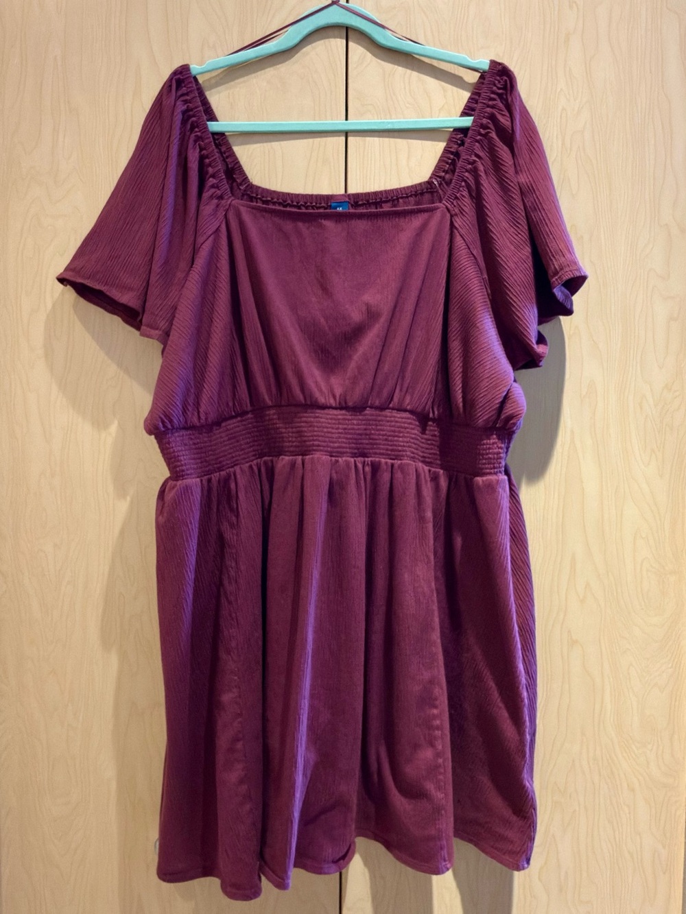 Old Navy plum elastic waist mini dress, square neck, size 4